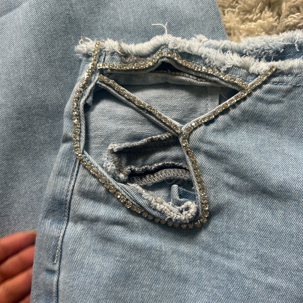 Fashion Nova Blue Distressed Flare Jeans